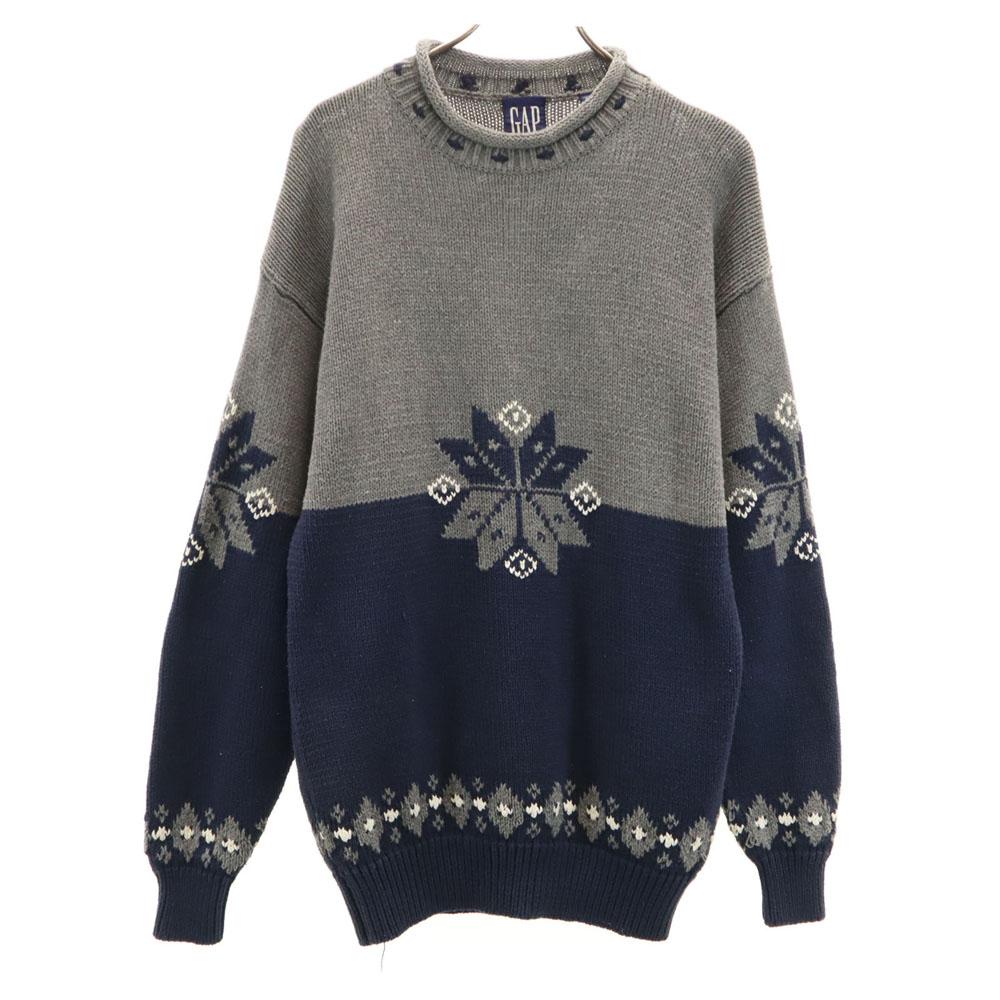 Gap 90s Old Nordic Pattern Long Sleeve Sweater L Gray Knit Men's Used