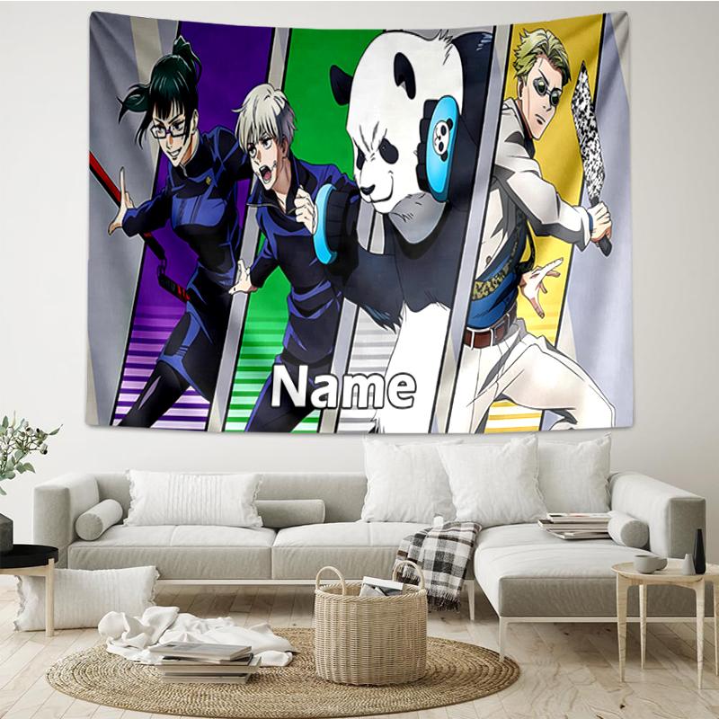 Custom Name Jujutsu Kaisen Print Tapestry, Backdrop, Easy Setup, Ideal for Bedroom, Office & Living Room, with Aesthetic Wall Hanging Decor.