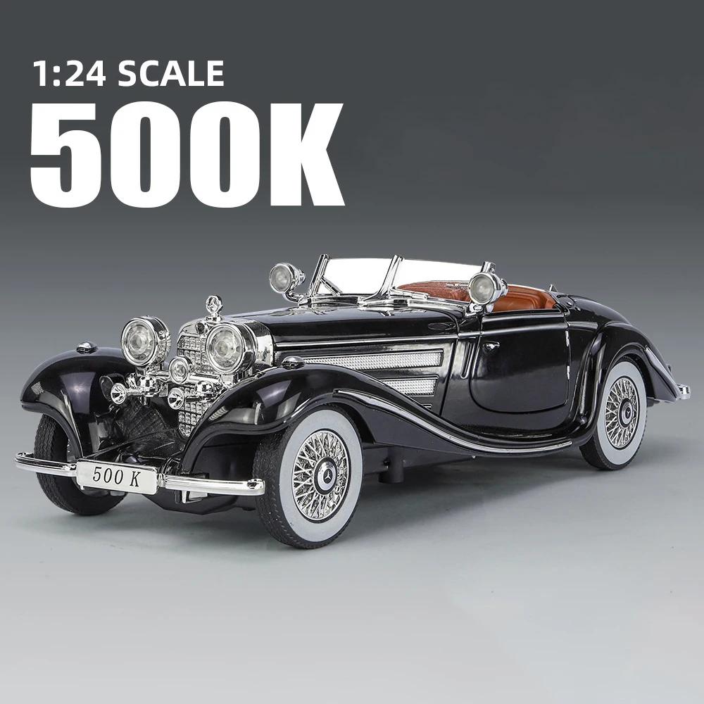1/24 Mercedes-Benz 500K 1936 Classic Car Alloy Car Model Sound and Light Pull Back Children's Toy Collectibles Birthday Gift