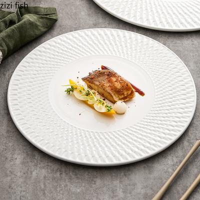 Relief Textured Ceramic Flat Plate Solid Color Dessert Cake Plate Steak Plate Pasta Plates Molecular Cooking Creative Tableware