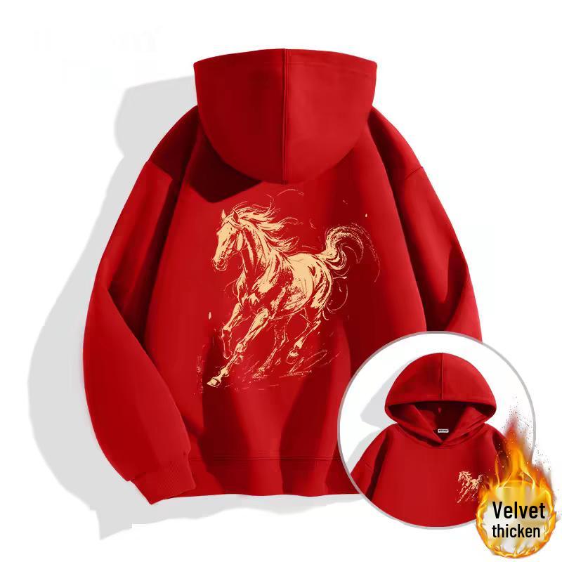 Men's Red Year of the Rat Fleece-Lined Hoodie: Thickened for Autumn/Winter 2026.