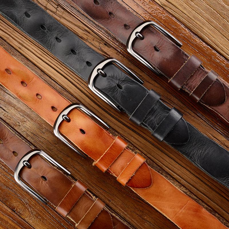 First Layer Cowhide Leather Belt Men'S Belt Retro Pleated Craft Belt Personalized Belt