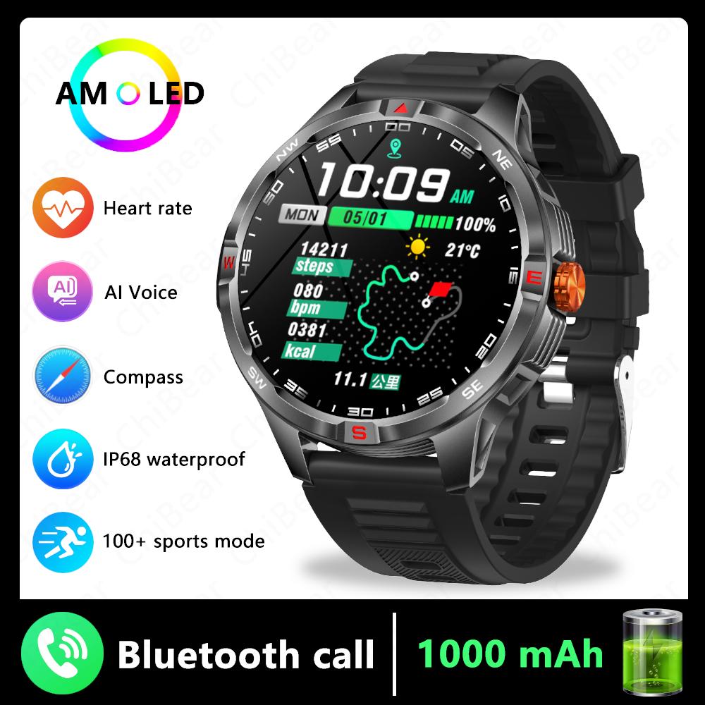 

ChiBear New 1000mAh Military Outdoor Smart Watch Men Sports Fitness Compass 3ATM Waterproof Bluetooth Call Smartwatch Man чорний