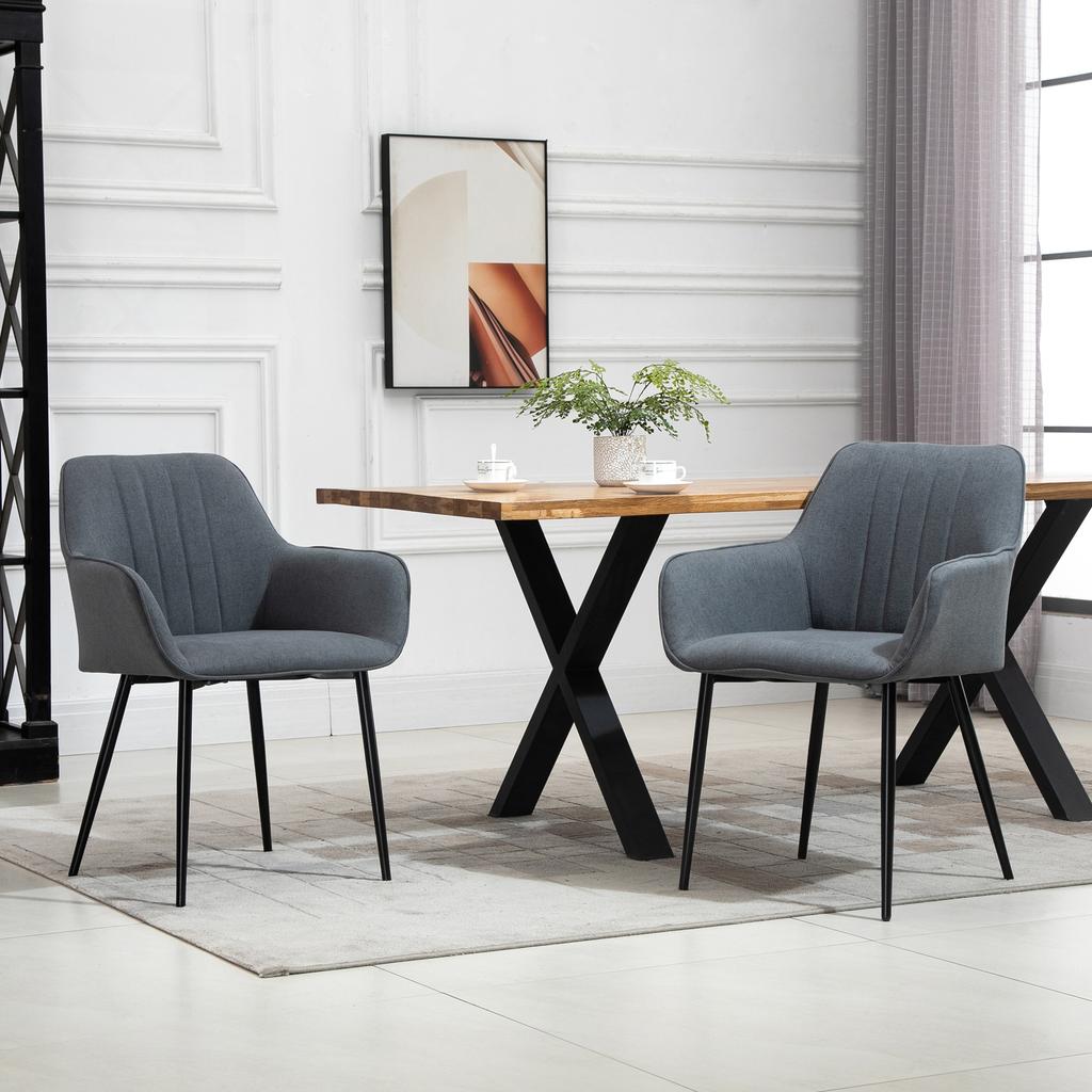 Dining Room Chairs 2 Piece Set Kitchen Chair With Backrest Linen Look Armchair Upholstered Chair With Armrests Chairs Living Room Chair For Dining