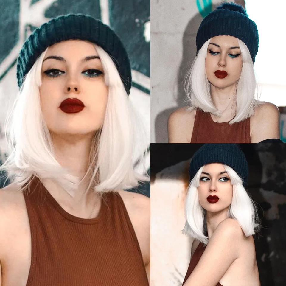 MISSQUEEN Synthetic Brown Gradient Bangs Bob Wig Shoulder-length Straight Wig Suitable for Female Role Daily Wig Heat-resistant Fiber