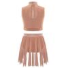 Dívčí taneční vystoupení outfit falešný rolák bez rukávů klíčová dírka na zádech lesklé kamínky crop top sukně