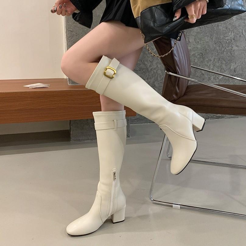 2025 autumn and winter new product metal fasteners European and American niche temperament British style gentle retro high boots