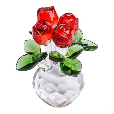 Crystal Rose Flower Statue Decoration Tabletop Adornment Collectible Figurine Glass