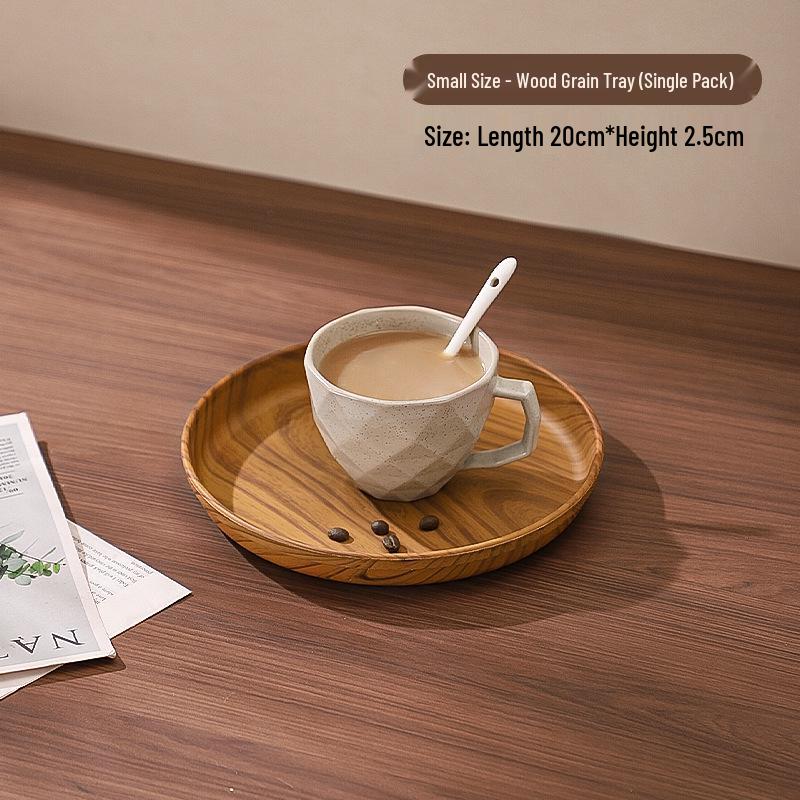 Cross-Border Wood Grain Food-Grade Anti-Slip Large Round Tray for Tea Cups, Home & Commercial Serving & Fruit Display.