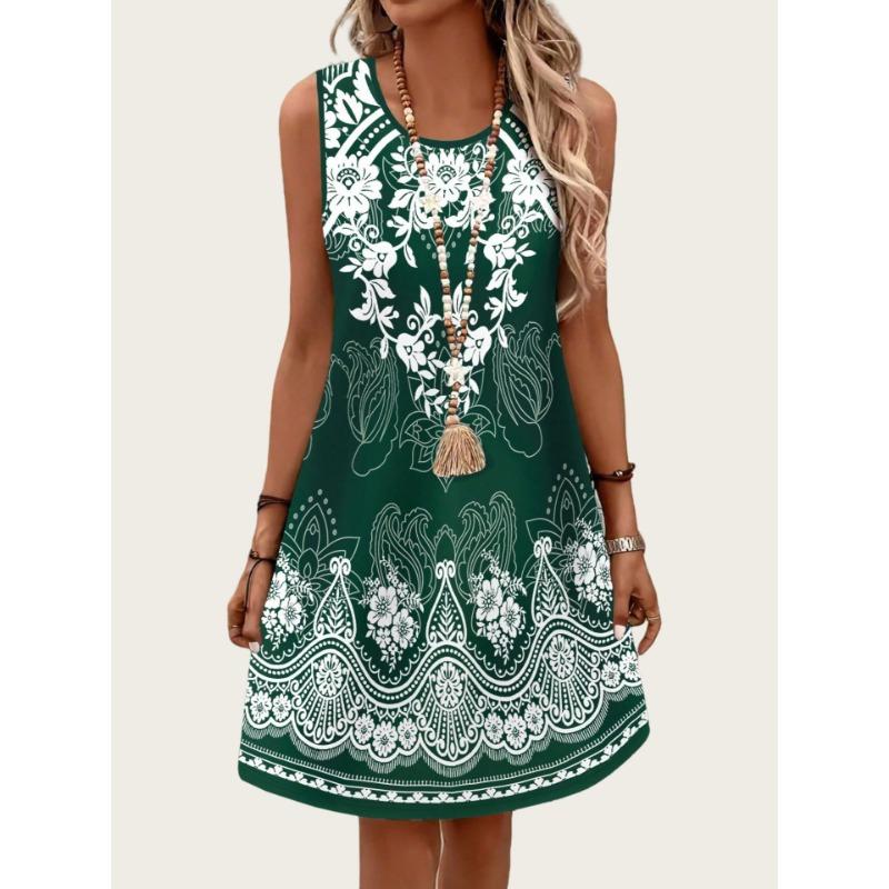 Ethnic Style Vintage Dresses Summer Women's Dresses Plus Size Sundress Casual Tank Dress Beach Flowers 3D Printed Dress