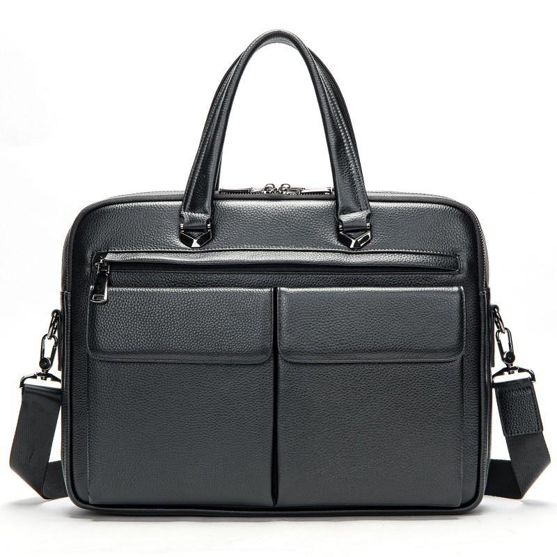 Real Cowhide Leather Men s Shoulder Briefcase Large Capacity Handheld 14 Inch Business Computer Bag Official чёрный