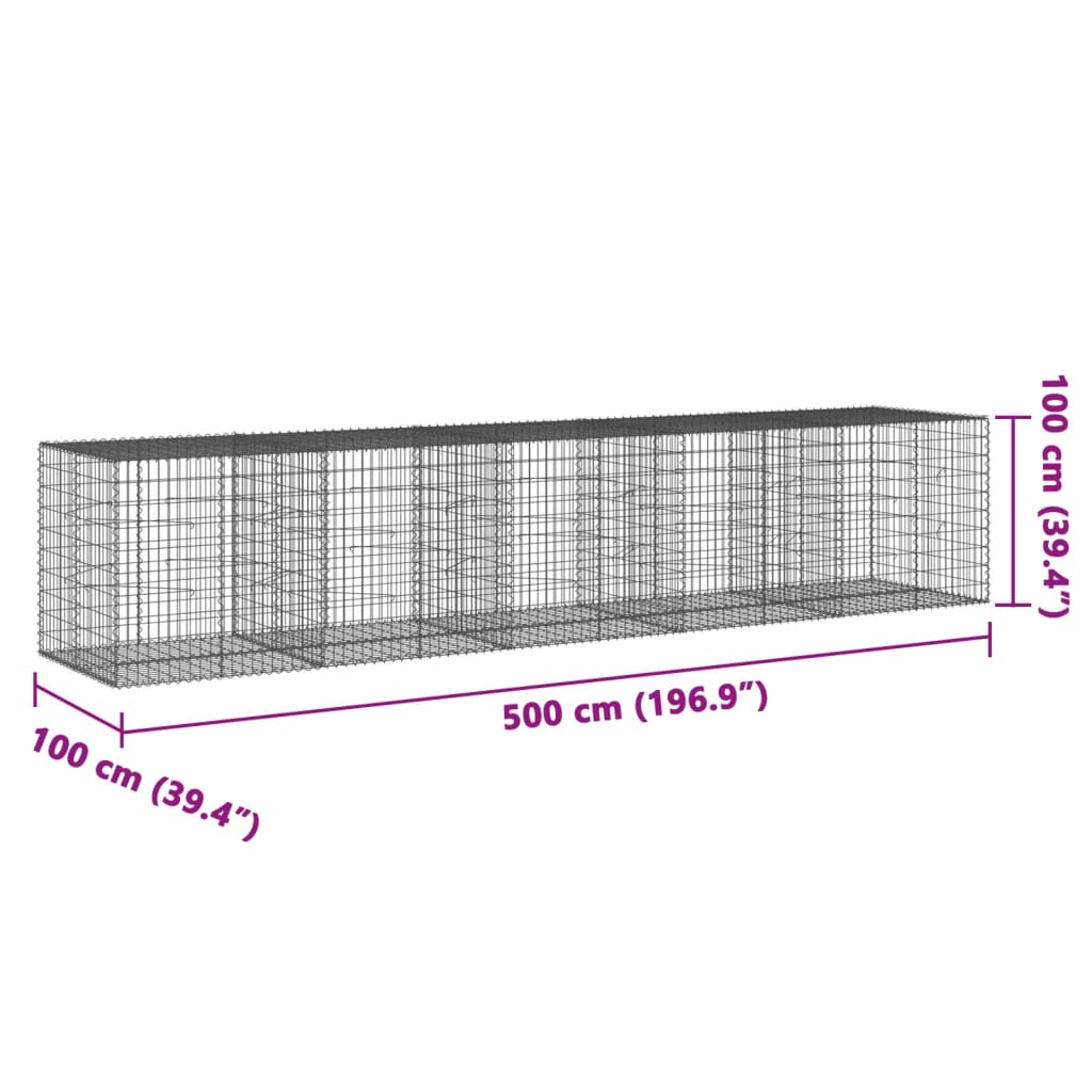 Gabion with Lid 500x100x100 Cm Galvanized Iron