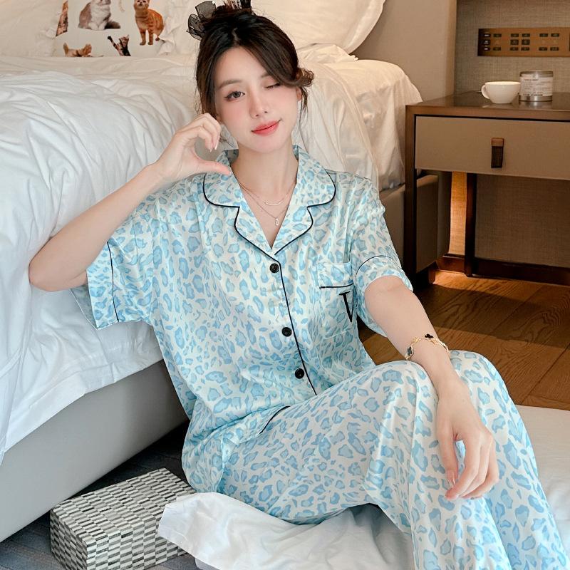 Light Luxury Summer Popular Ice Silk Thin Short-Sleeved Trousers Floral High-End Loungewear Set