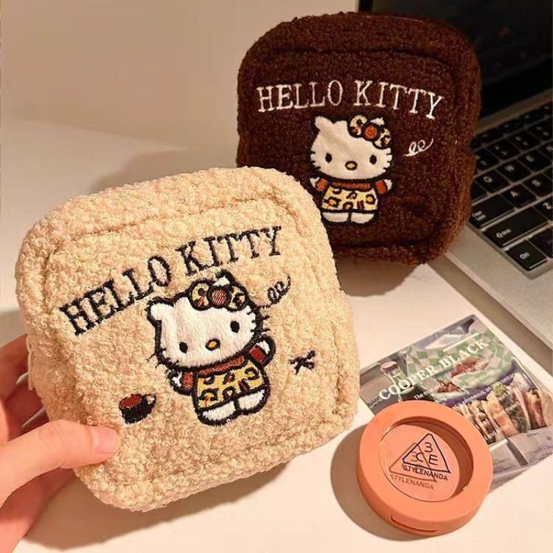 Cute embroidered KT cat plush cosmetic bag women's portable Polaroid storage bag aunt towel sundries change bag