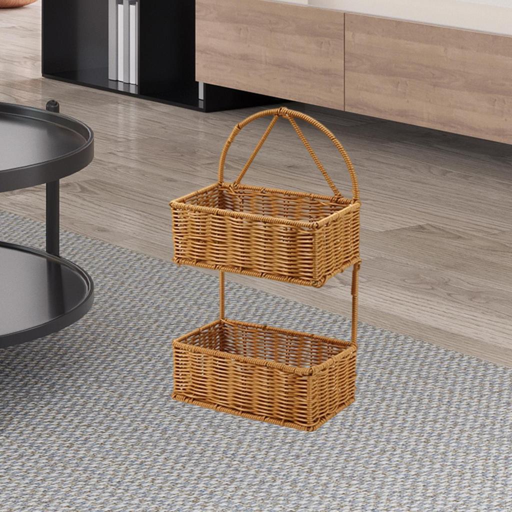 Cesta de Armazenamento Decorativa Feita de Rattan Sintético com Alça, Pendurada Feita à Mão para A
