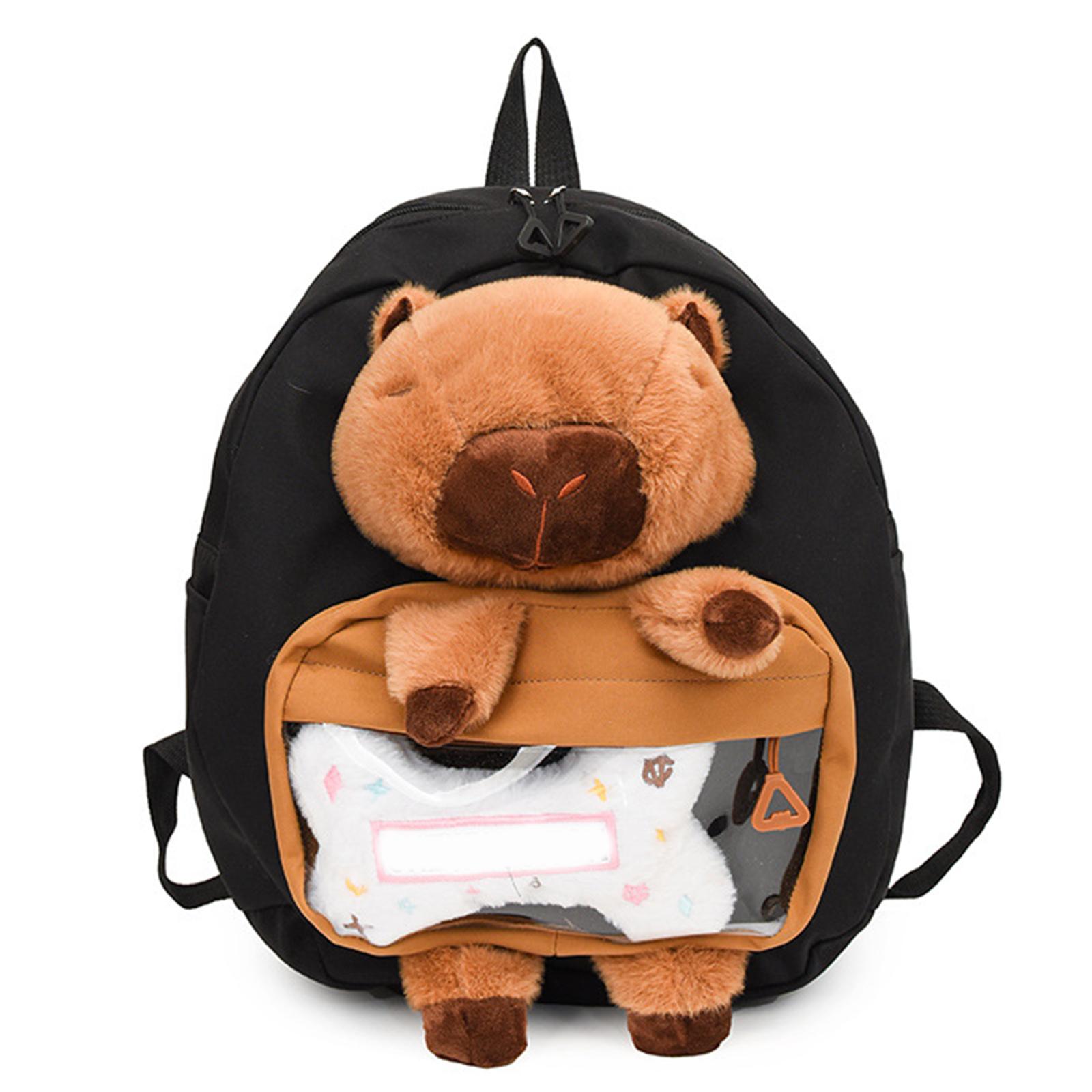 Большая вместимость цветной рюкзак с милыми мультяшными капибарами плюшевыми животными школьная сумка через плечо для женщин и девочек чёрный 1539₽