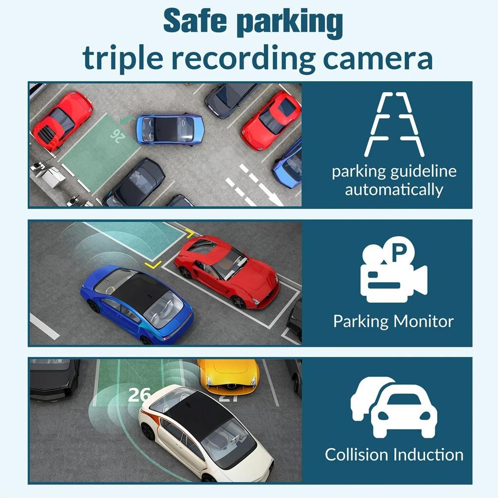 3 Channel Car DVR Three Way Dash Cam Inside Vehicle Camera DVRs Recorder FHD 1080P Video Mini Registrator Dashcam Camcorder