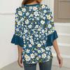 Tops For Women Cute Button V Neck 3/4 Sleeve Blouses Print Top Casual Shirts