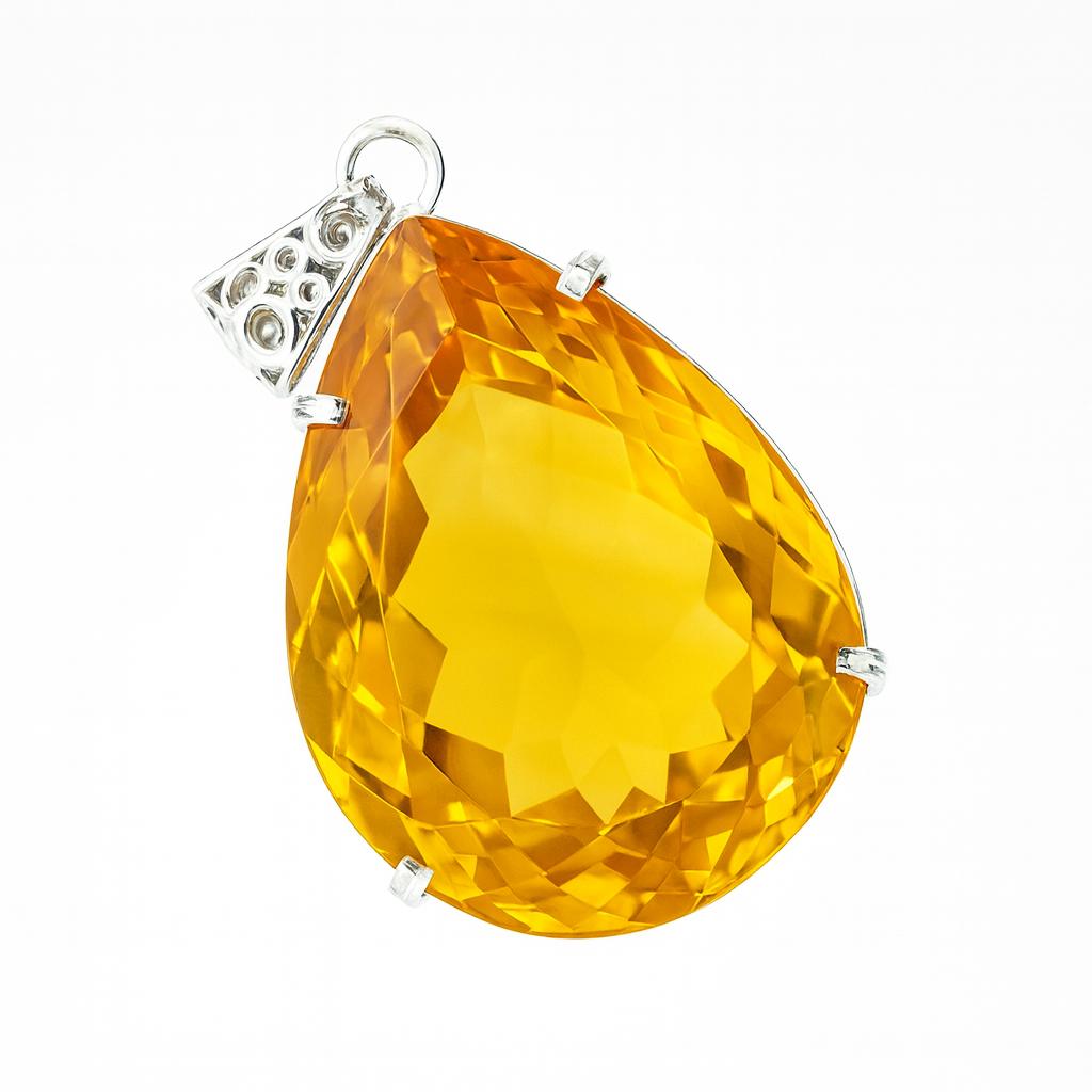 

925 Sterling Silver 100 Ct Orange Topaz CERTIFIED Pear Cut Pendant Free Gift AI-86-NS 31.4 mm Approx.