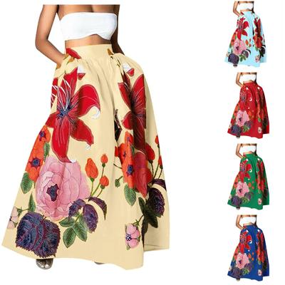 Γυναικεία Μόδα Floral Print Φαρδιά μισή φούστα Ψηλόμεση Beach Extra Long