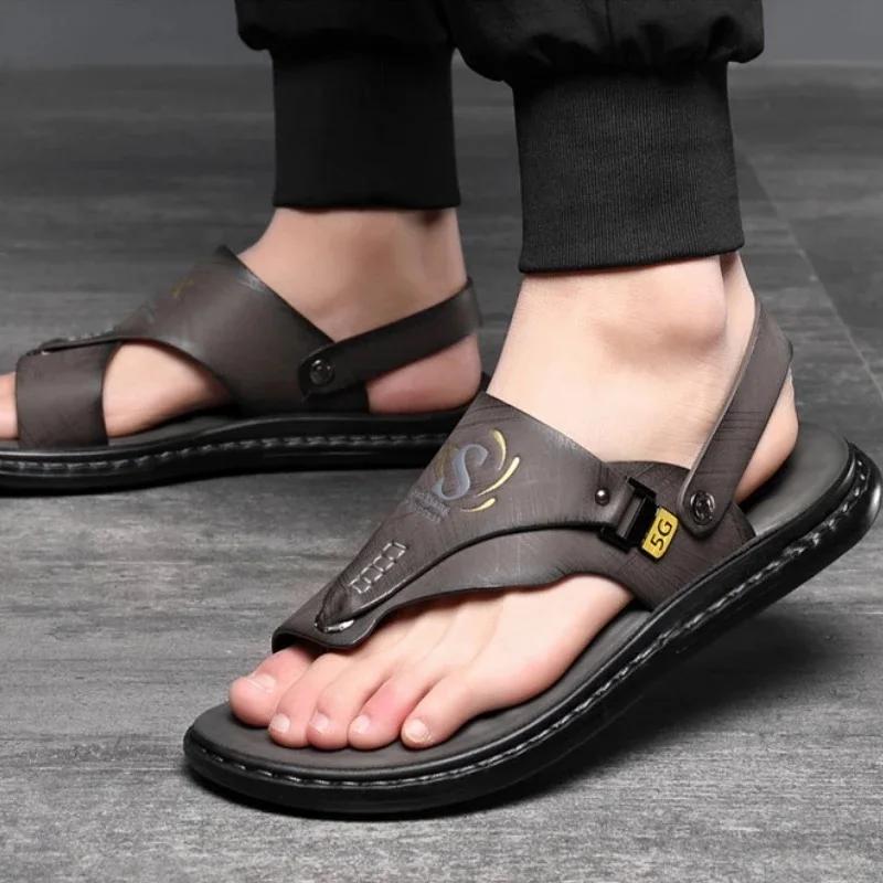 Fashion Big Size Men's Sandals Outdoor Casual Leather Sandal Soft Sole Non Slip Beach Shoes for Men Flip-flops Summer Open Toe Sandalias