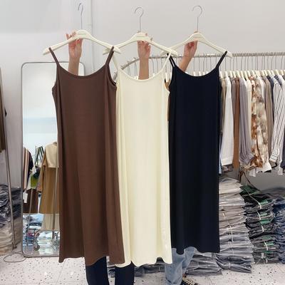 300g Threaded Cotton Women's Summer Long Suspender Skirt with Loose and Slim Inner Versatile Lining Vest Long Skirt