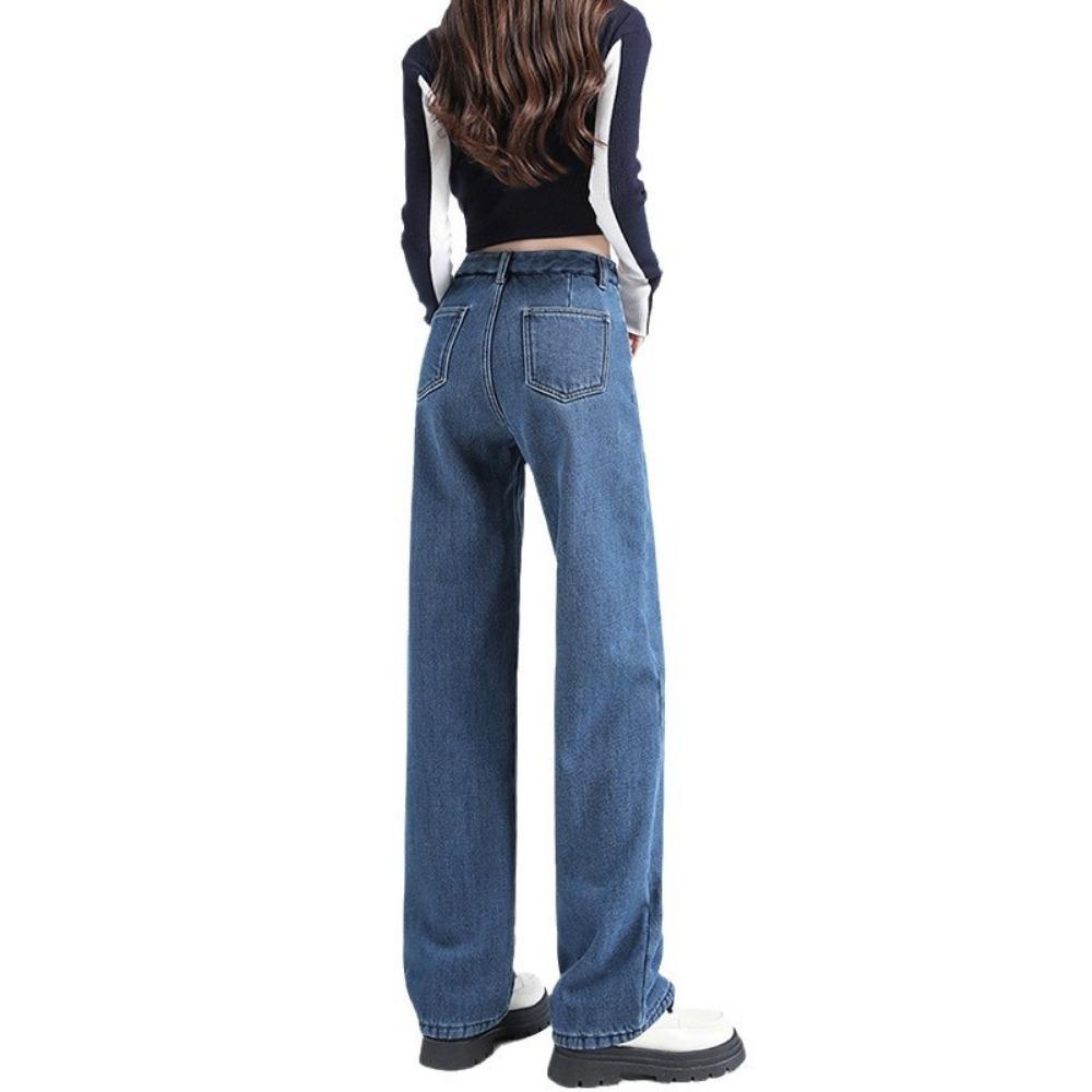 Spring and Autumn New Casual Adjustable Wide Leg Jeans Women's High Waist Skinny Straight Floor Mopping Jeans