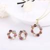 3pcs Gold Color Necklace Earrings Set Exquisite Stained Glass Diamond Earring Jewelry Sets Simple Style Circle Shape Design