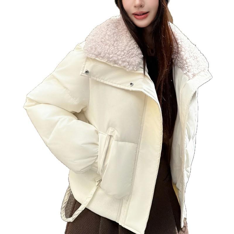 Retro lapel lamb wool cotton-padded jacket women's short winter new thickened warm small padded jacket women's coat