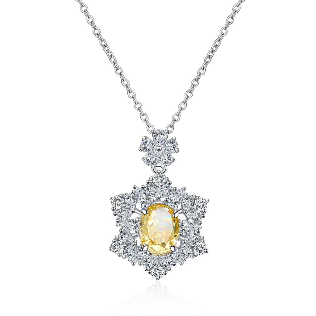Women's S925 Sterling Silver Necklace with Aquamarine, Padparadscha, and High Carbon Diamond Pendant