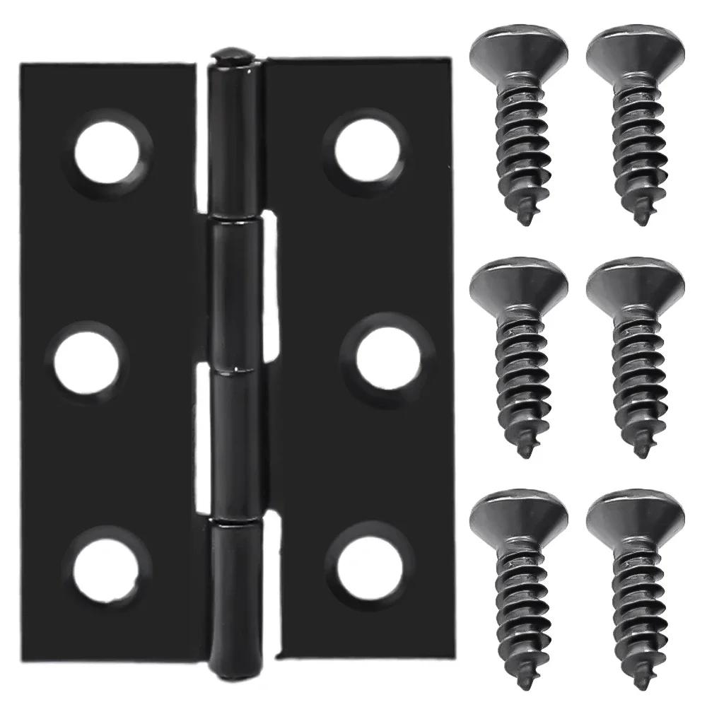 Black Door Hinges Stainless Steel Butt Hinges with Screws Cabinet Drawer Furniture Hinges Mounting Plate Flat Fixing Brackets