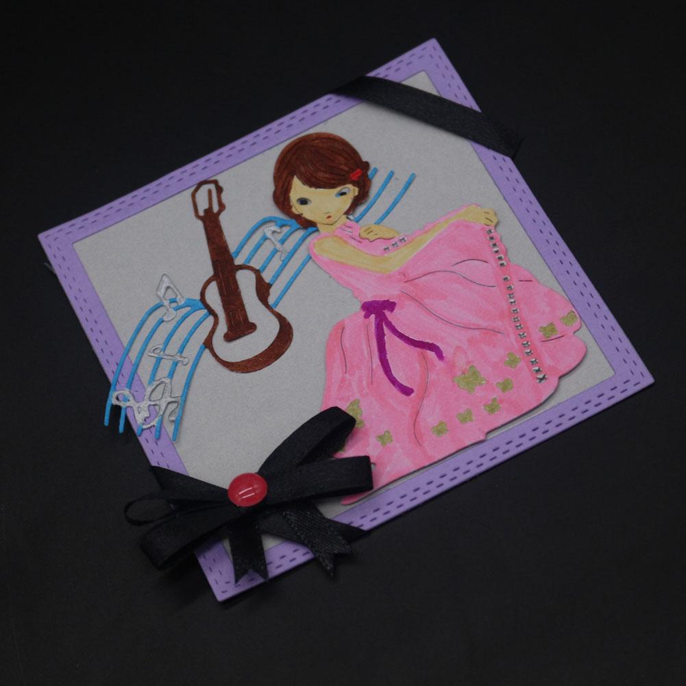 Girl Playing Piano Frame Metal Silvery Stencil Embossing Cutting Dies For Diy Scrapbooking Paper Album Cards Making