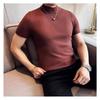 Men Half Turtleneck Short Sleeve Knit Shirt Slim Fit Solid Color Casual Pullover
