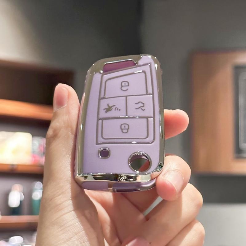 

Чехол для автомобильного ключа, держатель для ключей с брелком для VW Volkswagen Tiguan Golf Jetta Polo Atlas Skoda Smart Key Case