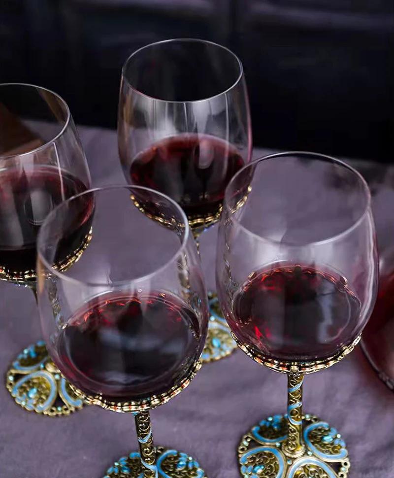 Vintage Enamel Color Red Wine Glass Crystal Glass Goblet DECANTER SET Wineglass Champagne Wine Glasses Whiskey Cup Cups Drinking