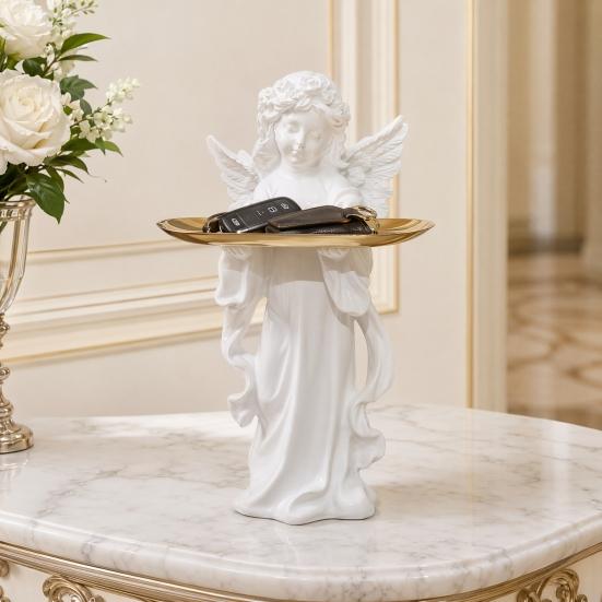 Yangyizhi Little Angel Jewelry Tray, Resin Statue Decorative Dish for Keys, Earrings, Necklace, Desktop Organizer Bedroom, Living Room, Entryway Table