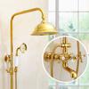 French Retro Full Copper Gold Shower Head Set with Hot and Cold Faucet