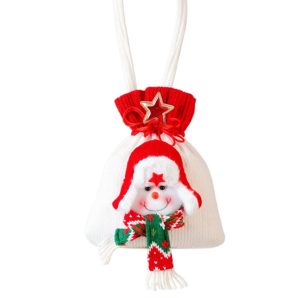 Christmas Decoration Knitted Gift Bag with 3D Doll, Holiday Party Pouch