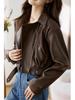 2025 Autumn Women's Petite Slimming Leather Jacket with Versatile Lapel Design