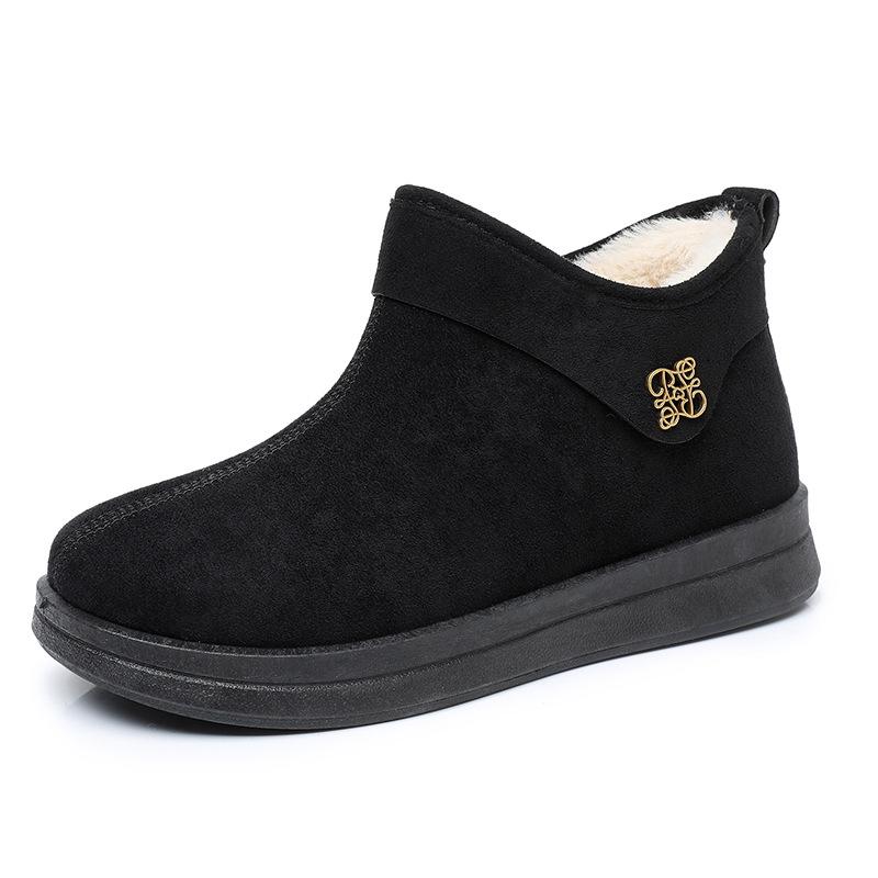 

Женские большого размера на мягкой подошве с пряжкой и стремешком на одну ногу, зимние теплые меховые ботинки-дутики, утепленные подкладкой ботильоны, нескользящие походные спортивные хлопковые ботинки 35 чёрный