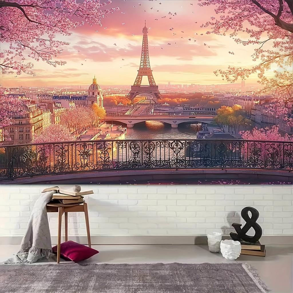 1. 2D Flat Background Photography Fabric - Romantic Style of the Eiffel Tower sunset.XY