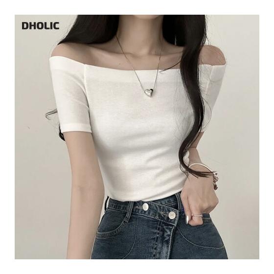 Off-shoulder short sleeve T-shirt p549622 Women s [tops] Tops Off-shoulder short sleeve Cropped length Slim Tight Plain Adult casual Feminine Sexy