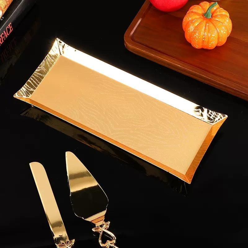 European Fruit Plate, Alloy Household Rectangular Shape Plate, Golden Retro Snack Plate, Candy Plate Home Living Room Decoration