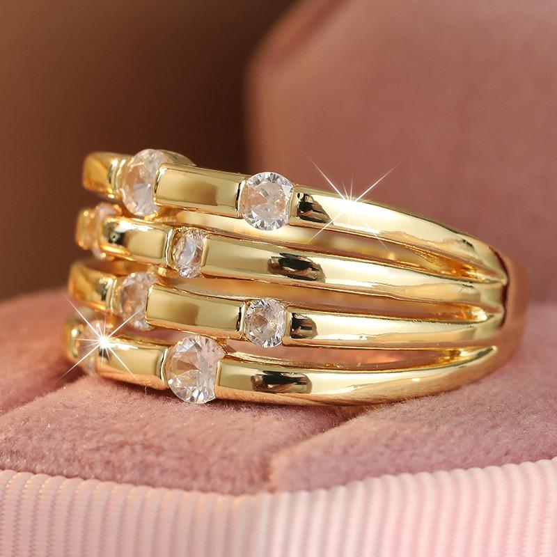 Classic Inlaid White CZ Women's Ring Vintage Gold Color Geometry Daily Wear Party Jewelry Anniversary Gift