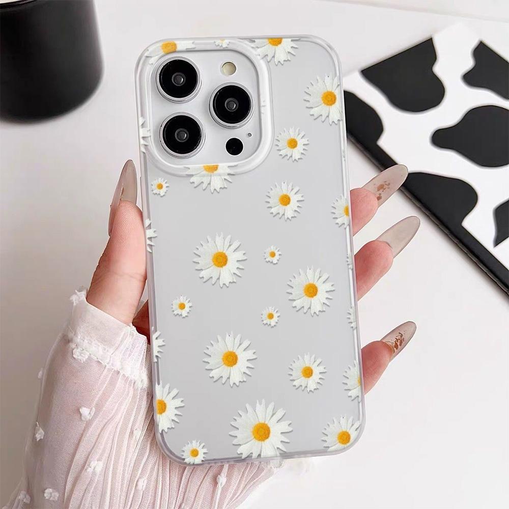 Phone Case For iPhone 17 17Air 16 15 14 13 12 11 Pro Max Simple White Daisy Flowers Transparent Matte Silicone Soft Cover Funda