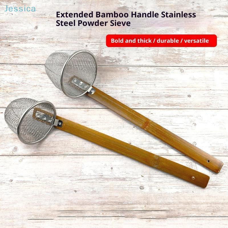 Stainless Steel Strainer For Noodles Thickened Multifunctional Fine Mesh Sieve Spoon Bamboo Handle Noodle Dumplings Mesh Basket
