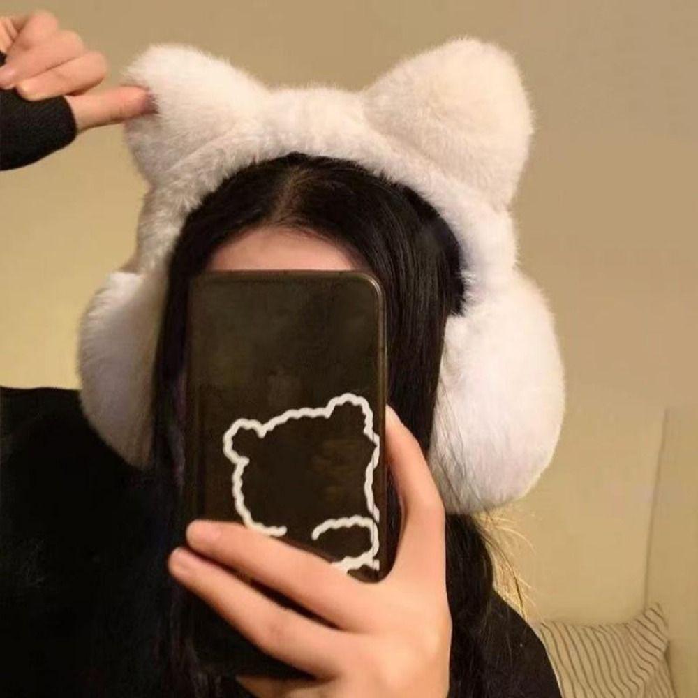 Foldable Warm Earflaps Windproof Cold-proof Ear Mask Kawaii Cat Earmuffs  Outdoors Activities