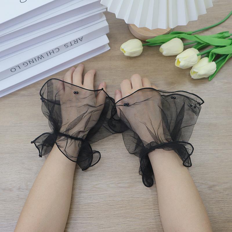 1Pair Sheer Detachable Cuffs Mesh Fake Flared Sleeves Tulle False Cuffs For Women Performance Runway Show Dress Accessories