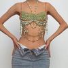 Boheme Grønne Perler Brystkæde Kvast Halterneck Afskåret Top til Kvinder Kropssmykker BH Brystkæde til Fester og Festivaler
