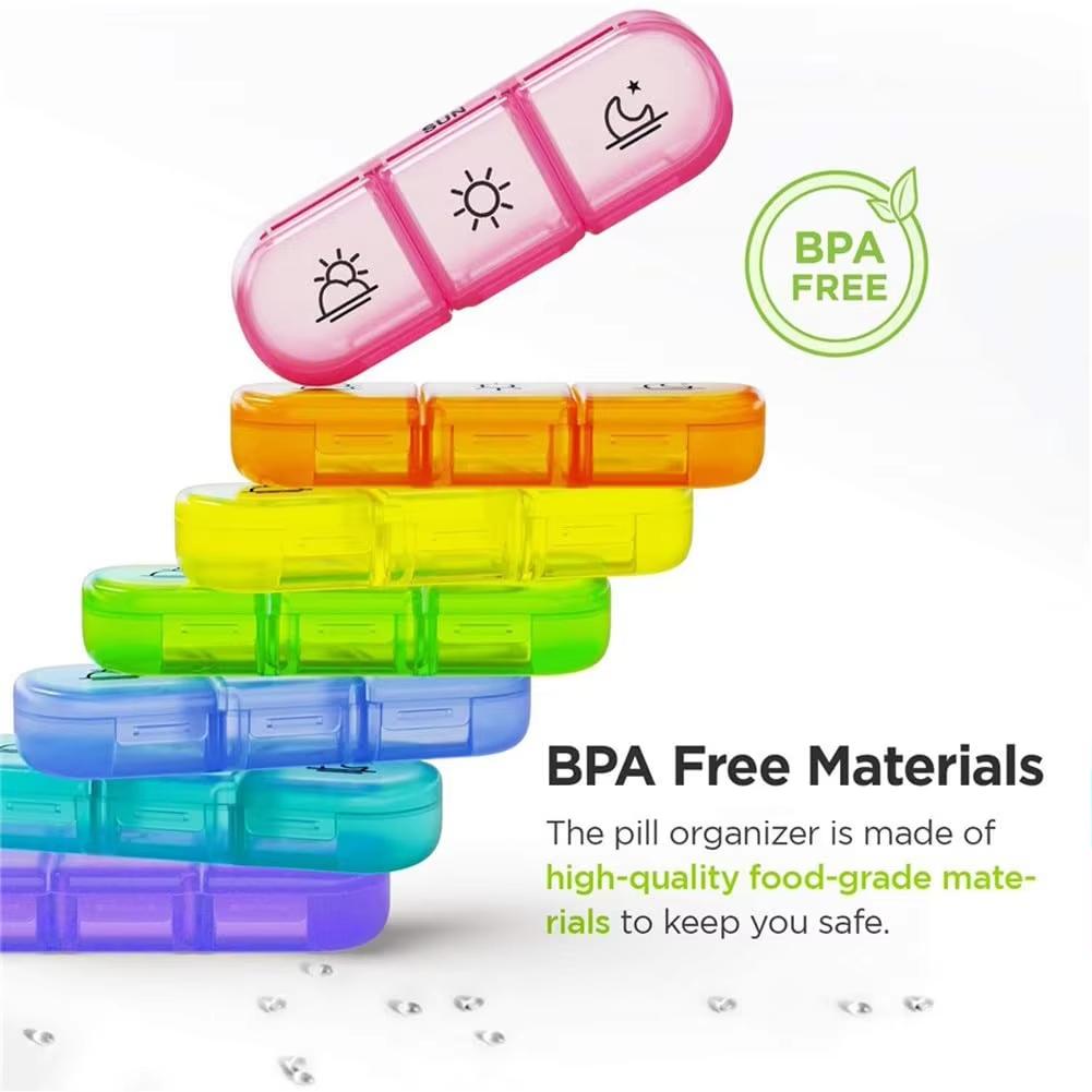 Weekly Portable Pill Cases Box Organizer 7Days 21Grids 3Times Portable Travel with Large Compartments for Vitamins Medicine Fish Oils